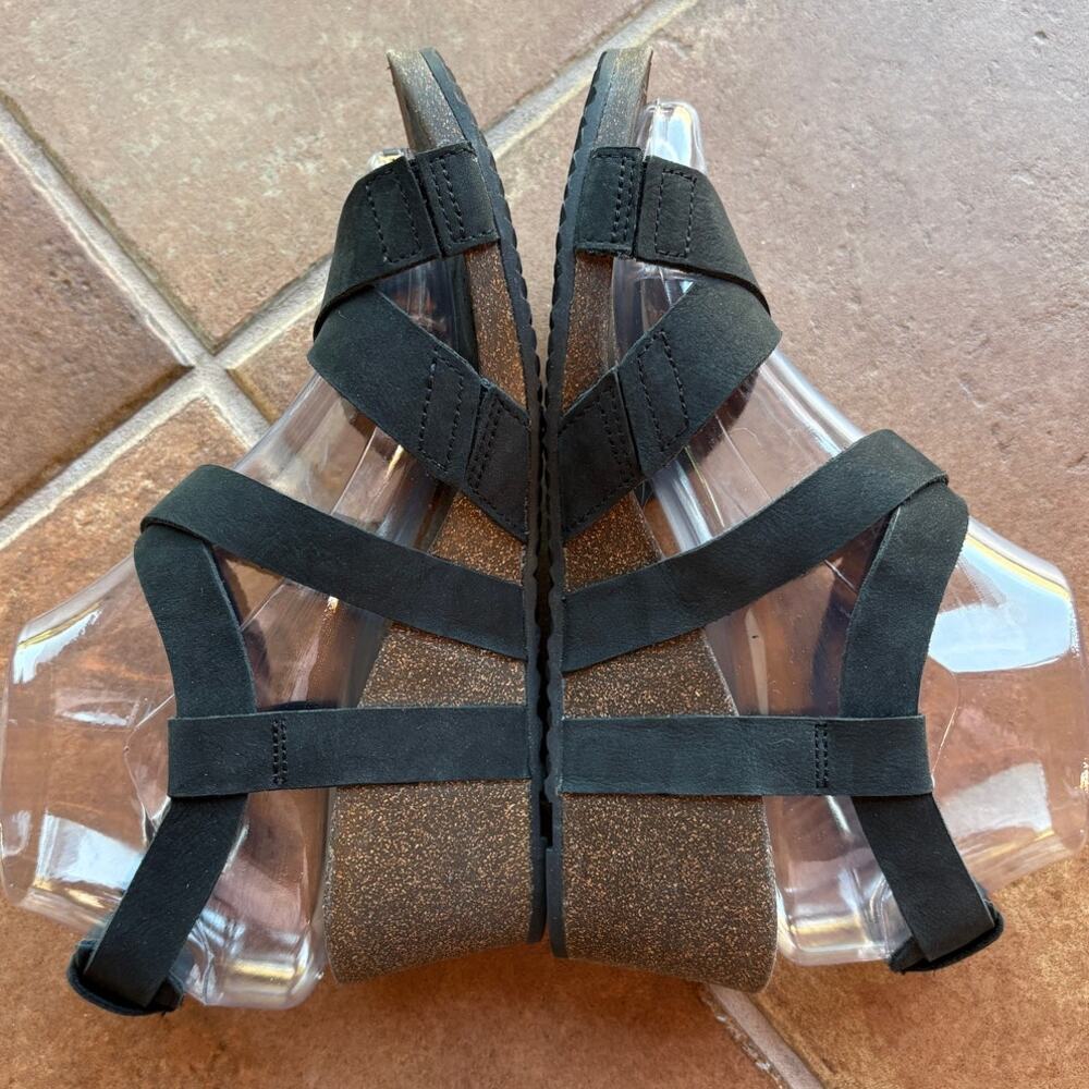 Teva Matte Black Mahonia Cork Sole Wedge Cross Strap Sandals w Buckles size 7 - Picture 11 of 16